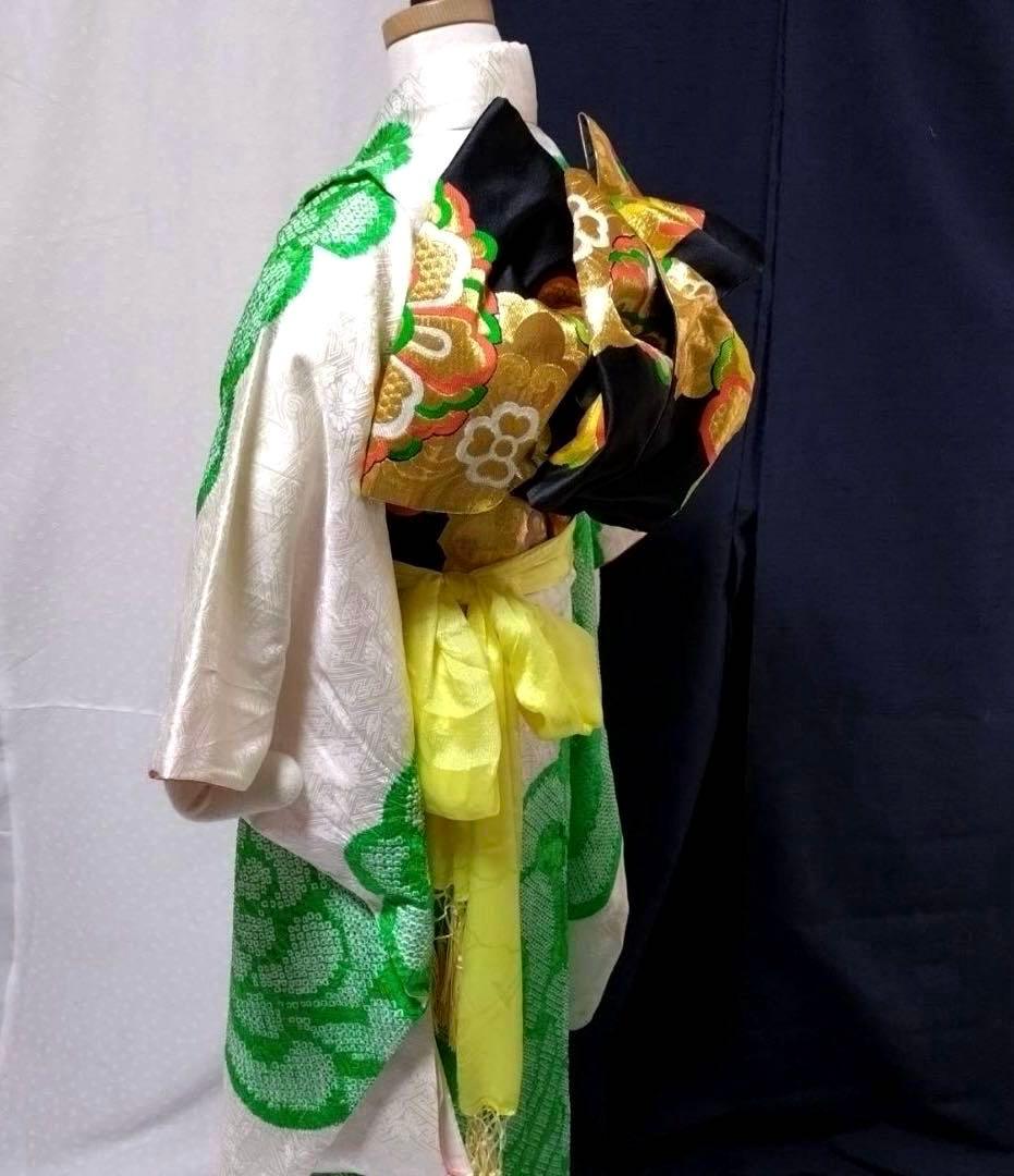 七五三　7歳　正絹絞り着物　袋帯　小物セット　 比翼仕立て着物　18ー1