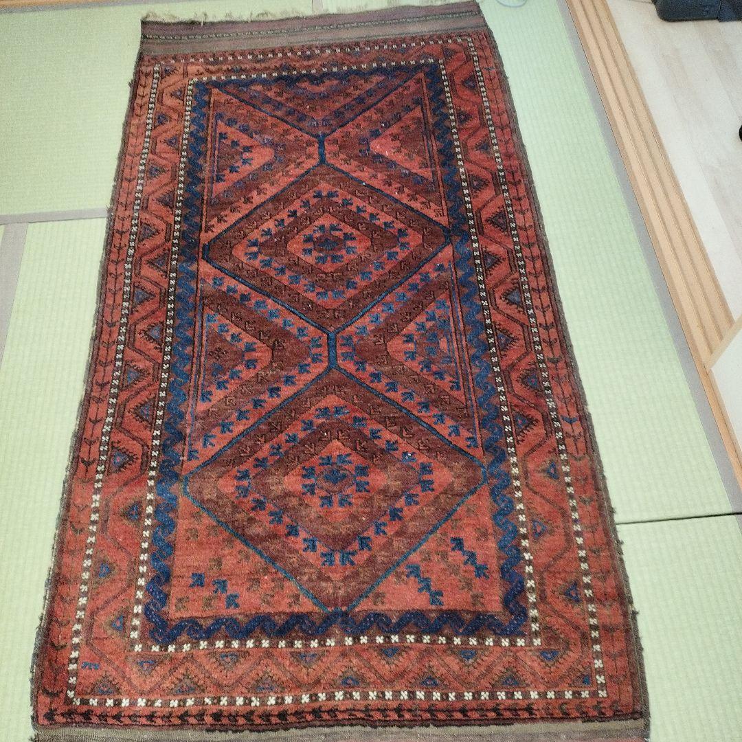 古い緞通　絨毯　敷物　絹　 再度お値下げいいたしました