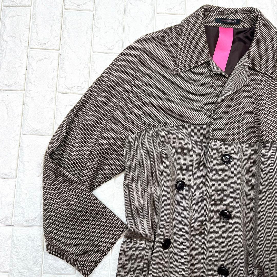 Y's ワイズ ピンク タケシ コサカ 柄切替 ラップ コート 美品 薄手