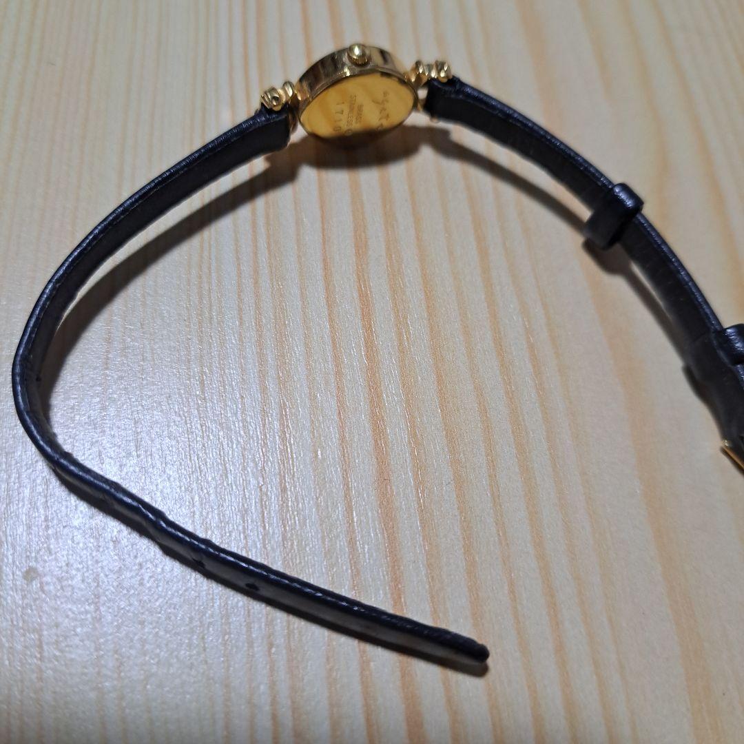 アガット　 オーバルフェイス　ジュエリーウォッチ レザーベルト 時計