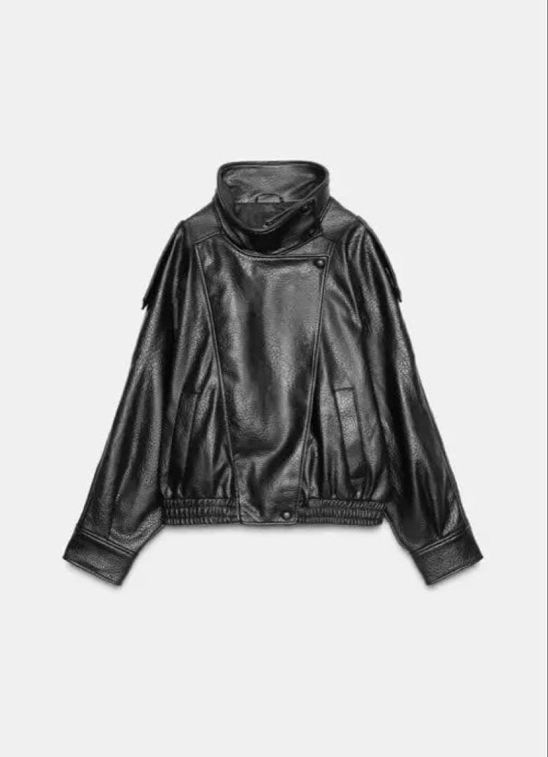 未使用品 ZARA フェイクレザー ジャケット ブラック S