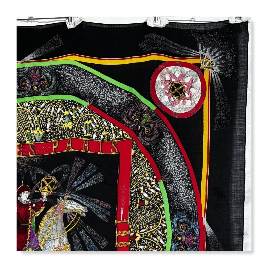 エルメス　カレジェアン140　カシシル　スカーフ　技巧の火　ブラック系　【美品】