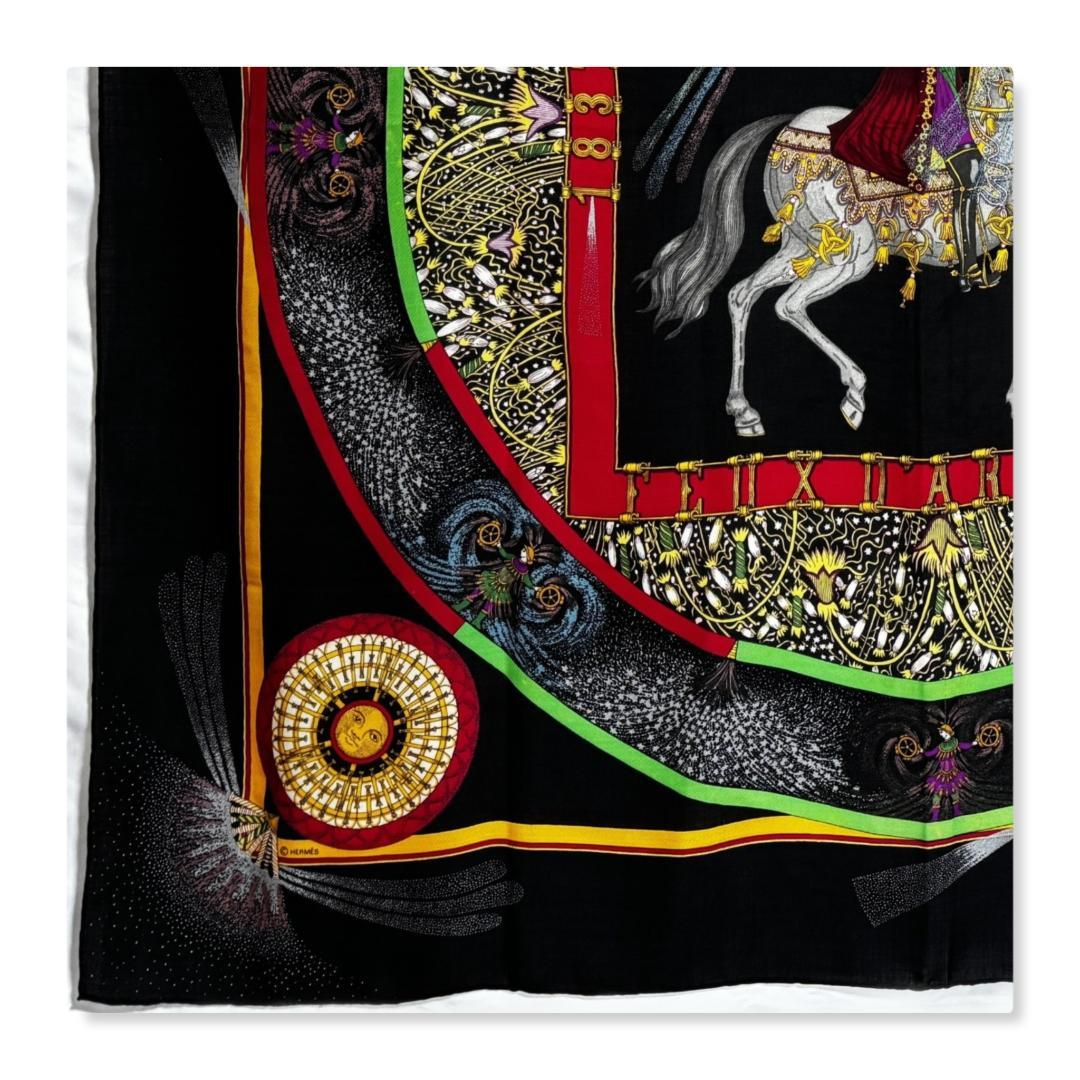 エルメス　カレジェアン140　カシシル　スカーフ　技巧の火　ブラック系　【美品】