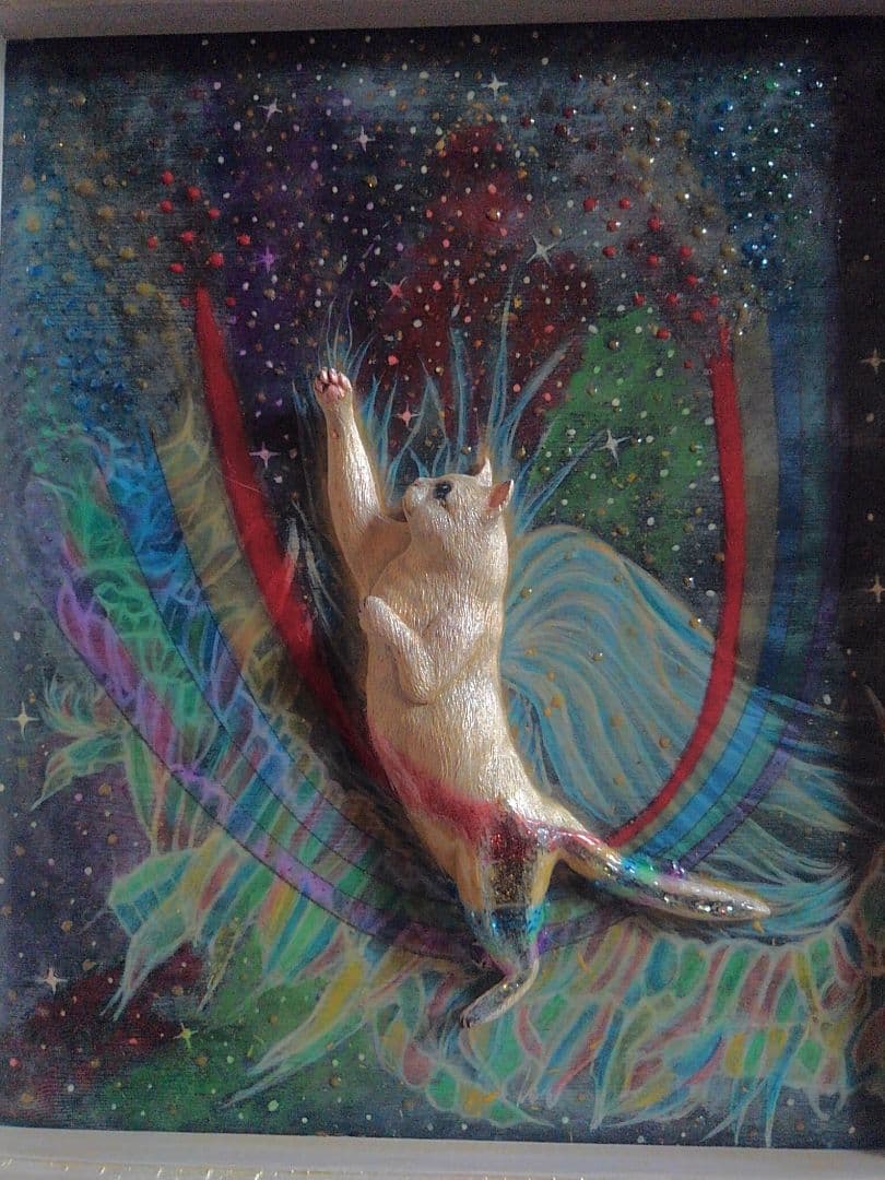 木彫りの猫 虹の橋の壁掛け