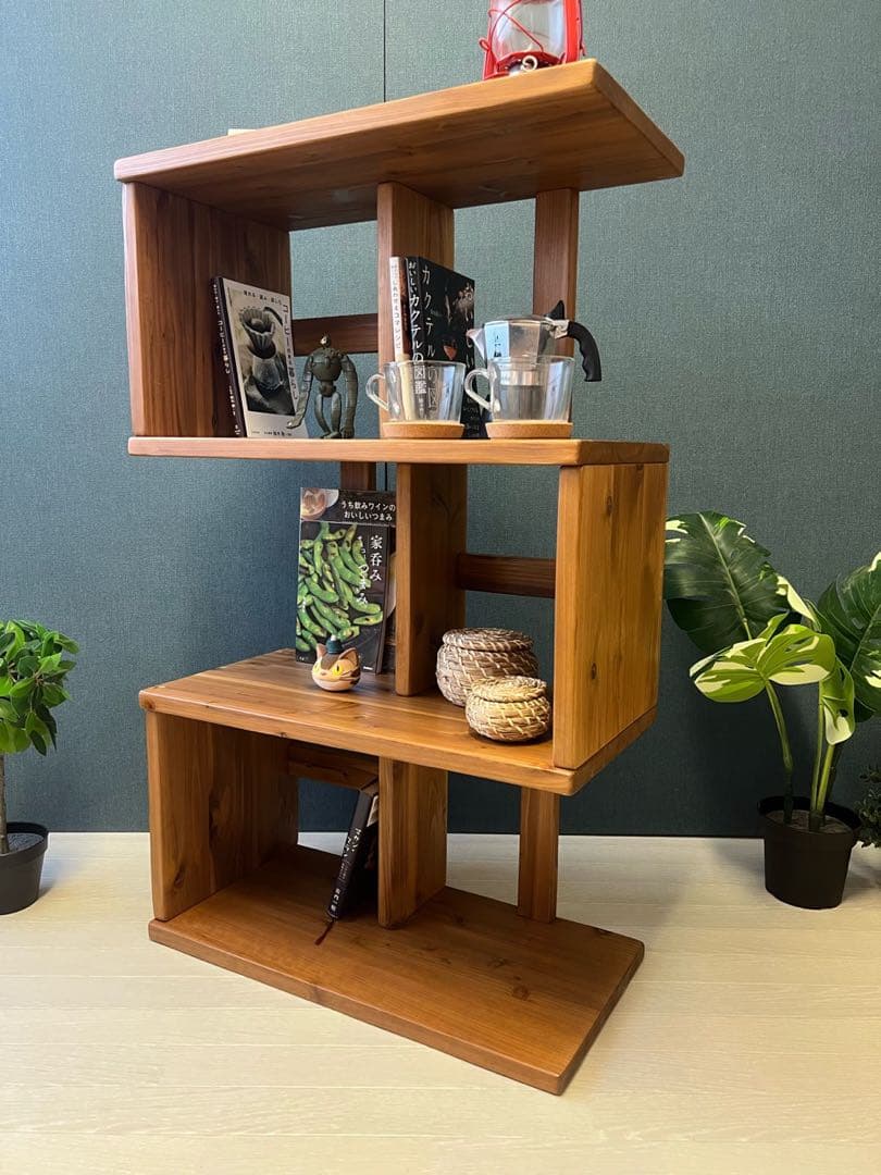 【在庫整理】 ジグザグシェルフ モダンアンティーク調 ブックシェフ 杉 ブラウン