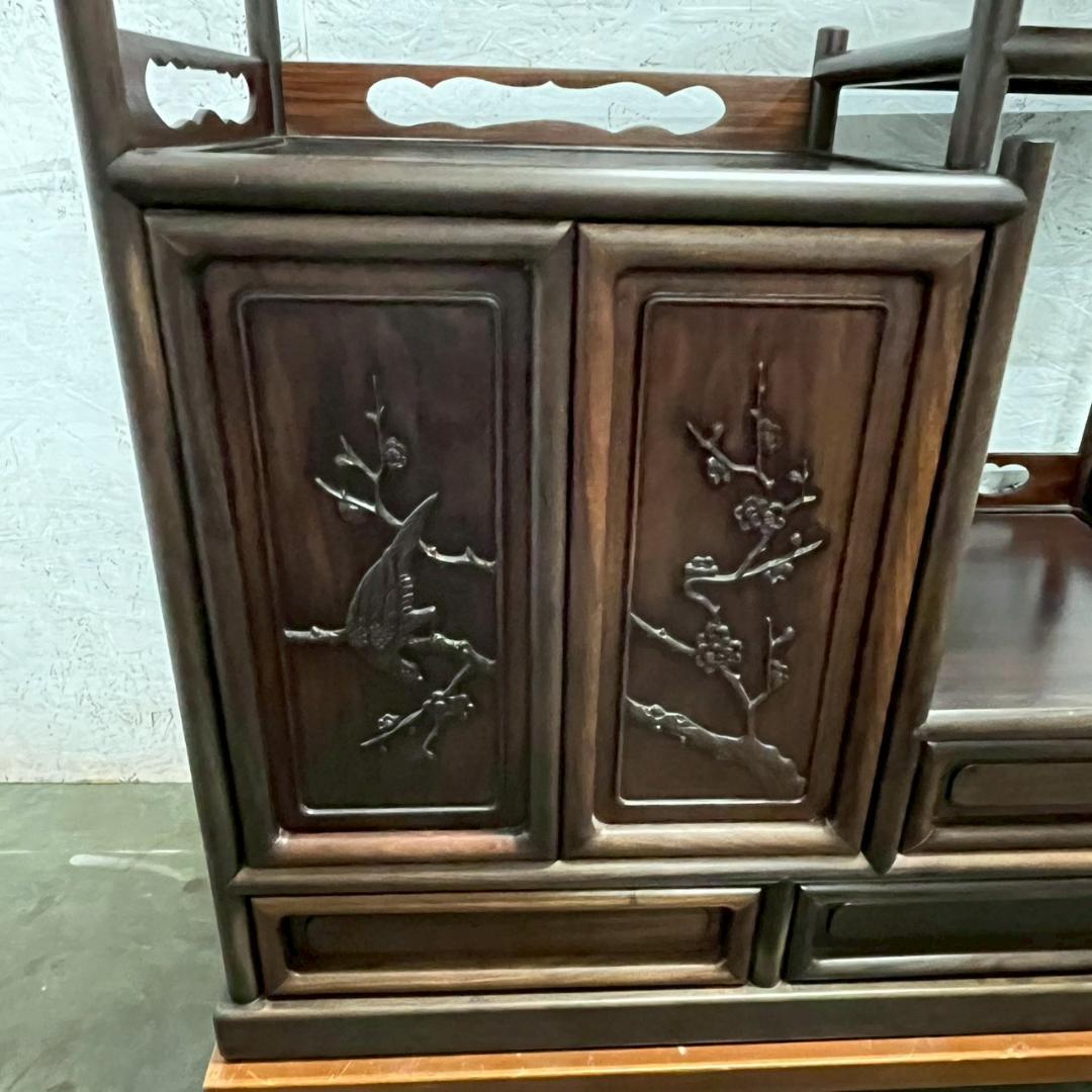 唐木 紫檀 飾り棚 茶棚 違い棚 茶箪笥 茶室 工芸品 高級 和家具 A0849