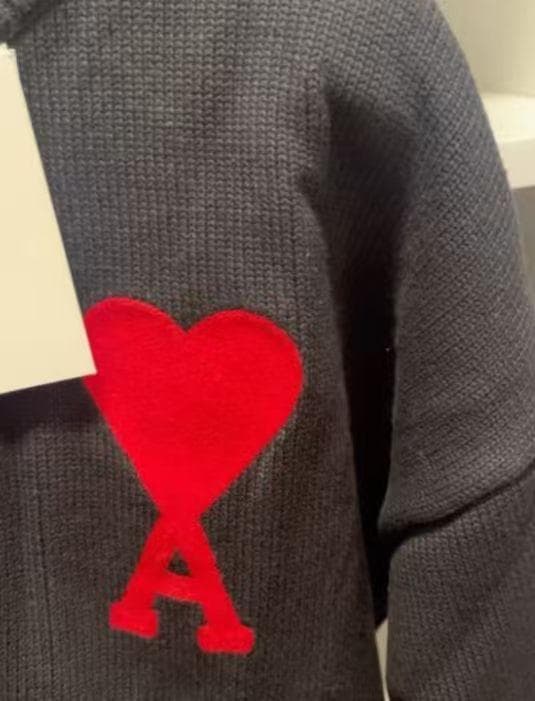 AMI PARIS ブラック ハート刺繍 セーター 秋冬ニット M