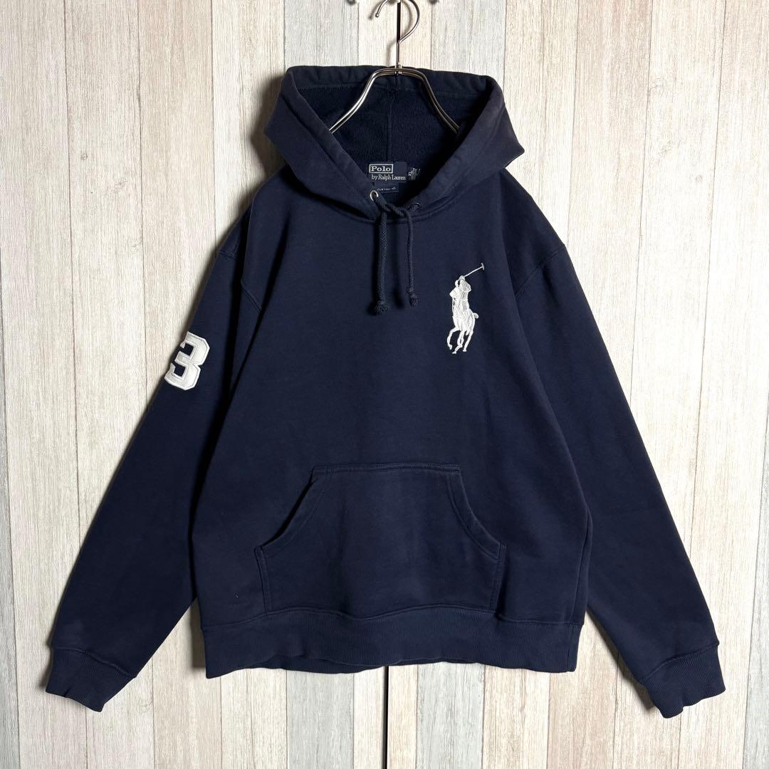 3706【希少XL・美品】90s ラルフローレン ビッグポニー刺繍ロゴ パーカー