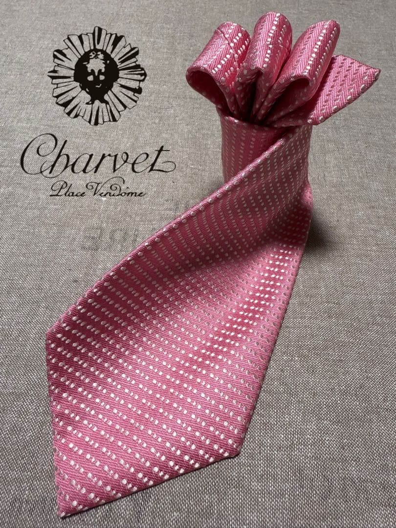 Charvet／シャルべ／シルクジャガードタイ／ドット／ピンク／フランス製