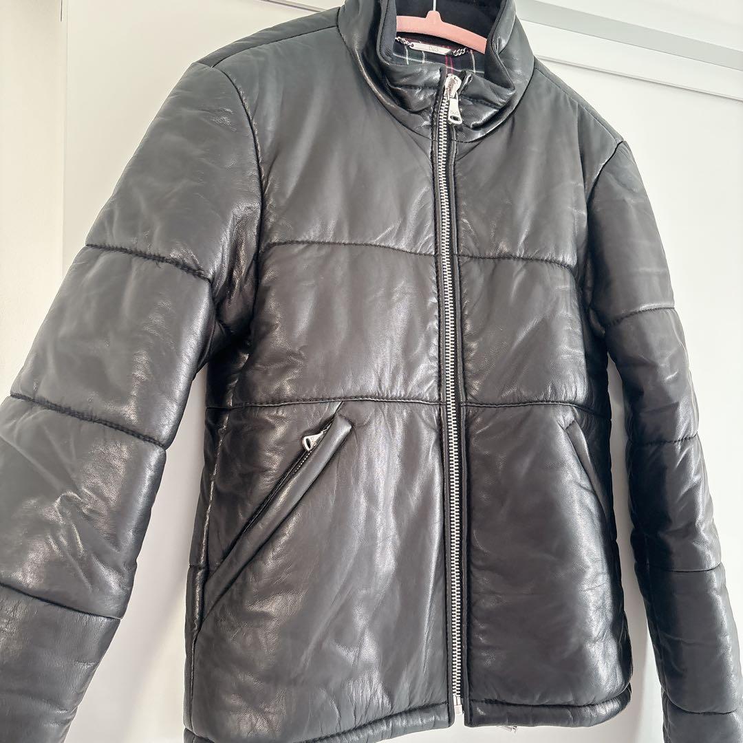 D&G ドルガバ ラムレザージャケット レディース 黒 チェック柄