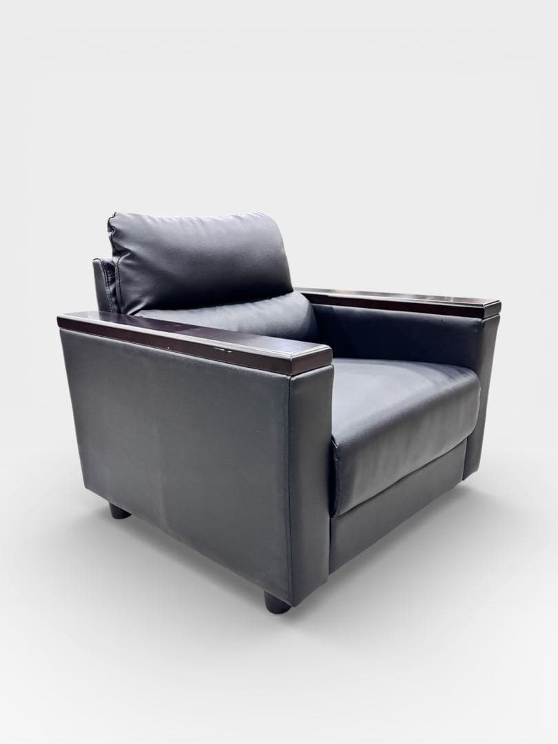 ニトリ 合皮1人掛けソファ ブラック｜LEGNO レグノ｜アームウッド仕様