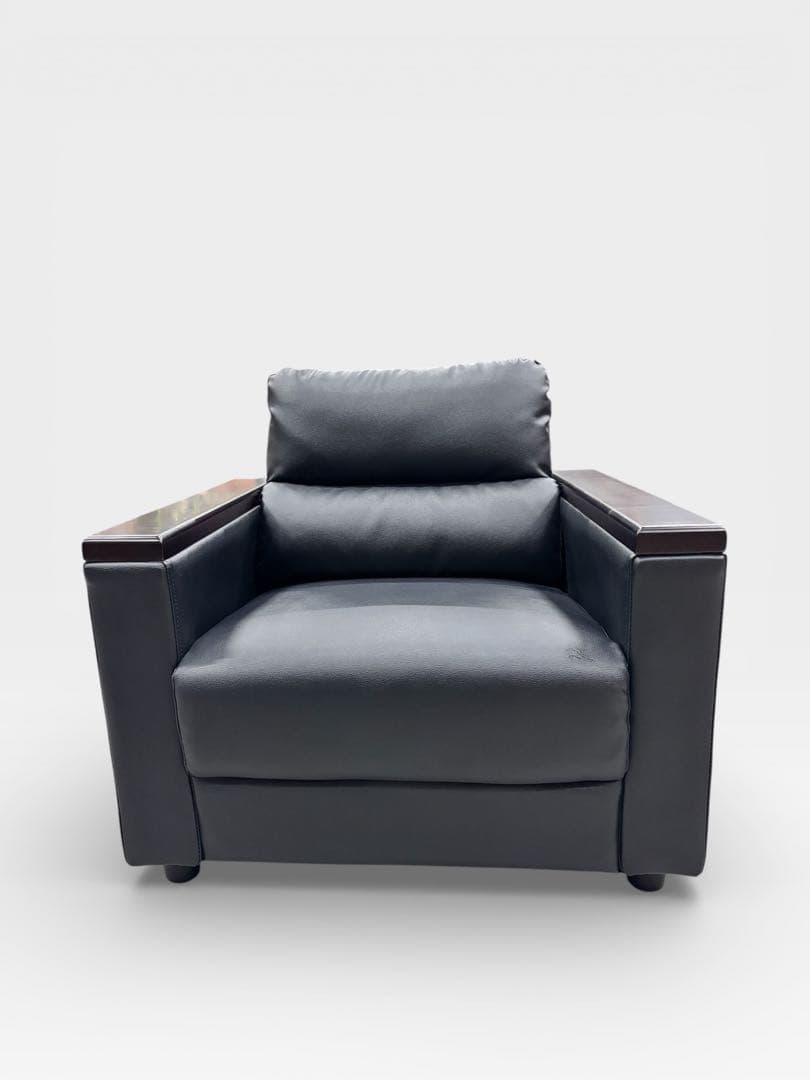 ニトリ 合皮1人掛けソファ ブラック｜LEGNO レグノ｜アームウッド仕様