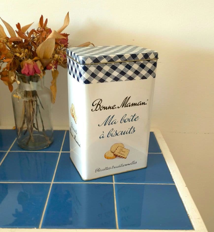 Bonne Maman ビスケット缶 A 青チェック 空き缶