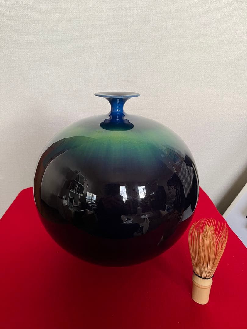 【特大】人間国宝 徳田八十吉 碧明釉 壷 花入 高さ約26.5㎝ T301