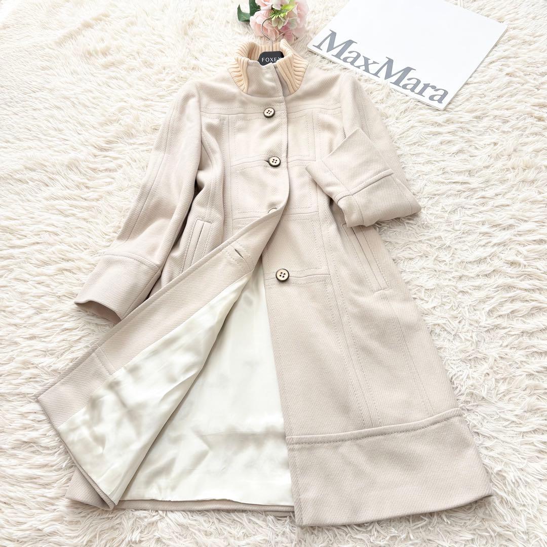 イブルース　大きいサイズ　スタンドカラーロングコート　リブニット　42アイボリー