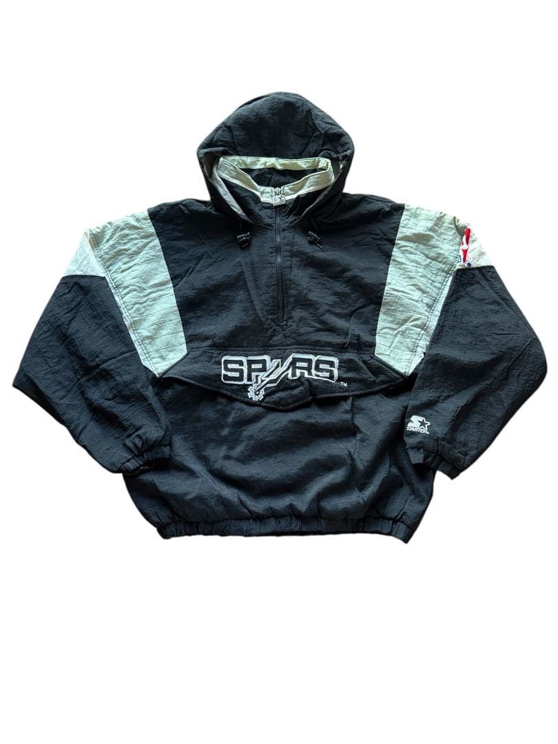 90s NBA スターター製SPURS プルオーバージャケット 中綿入り 黒
