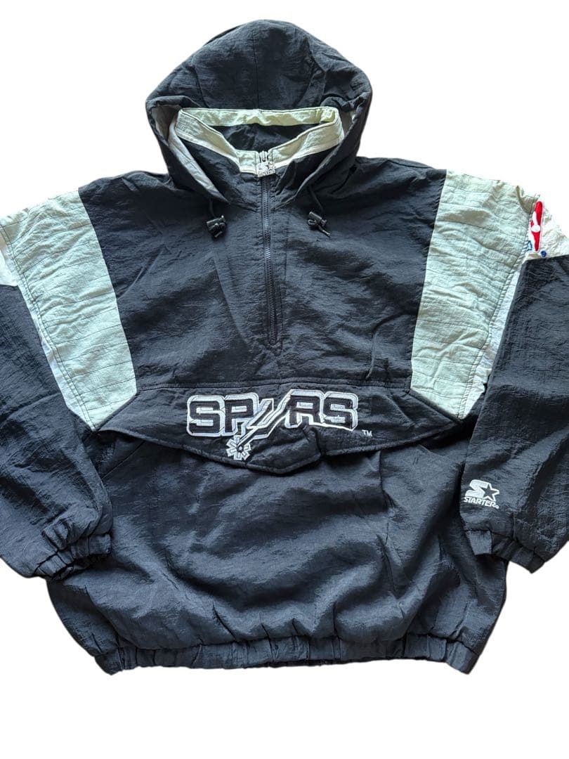 90s NBA スターター製SPURS プルオーバージャケット 中綿入り 黒