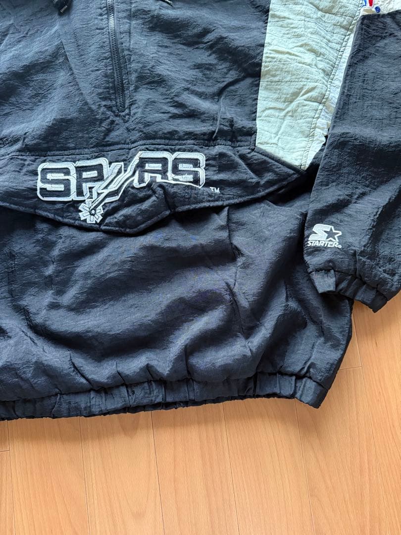90s NBA スターター製SPURS プルオーバージャケット 中綿入り 黒