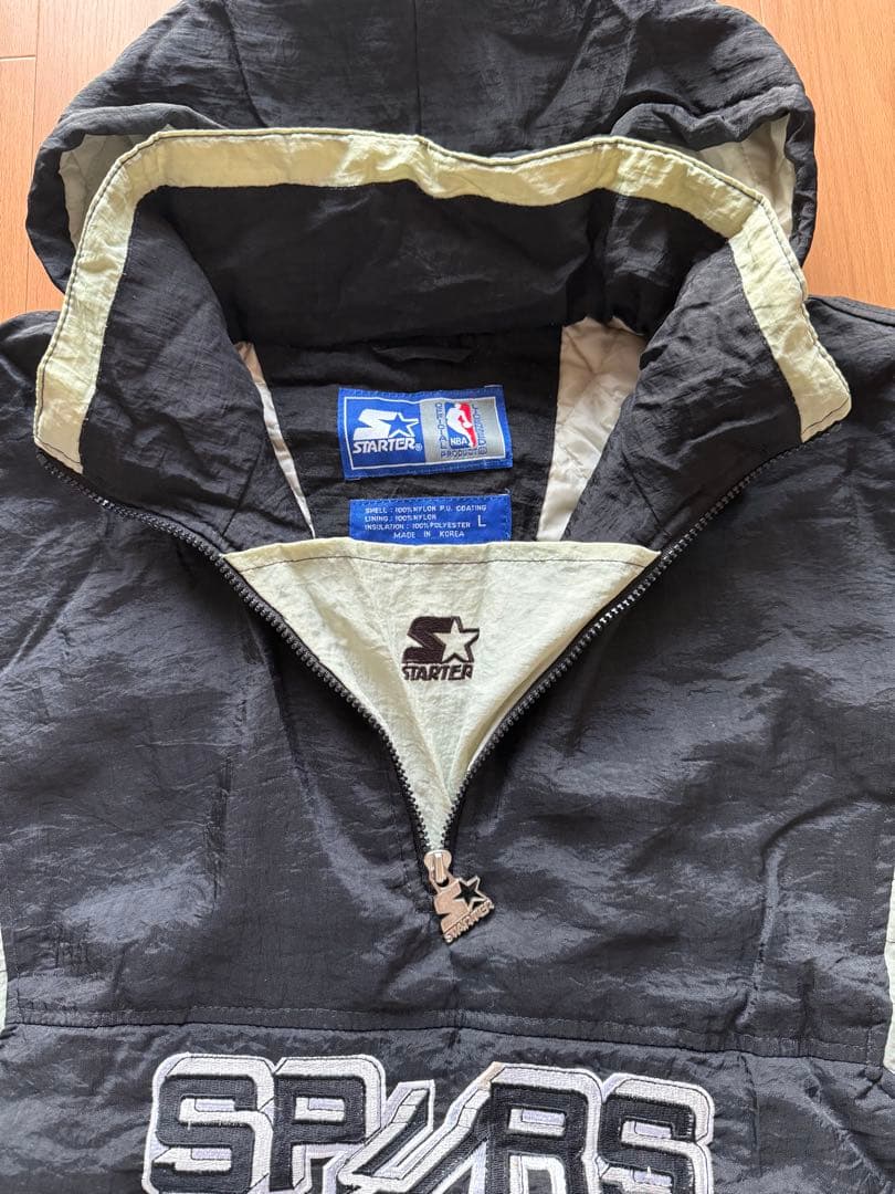 90s NBA スターター製SPURS プルオーバージャケット 中綿入り 黒
