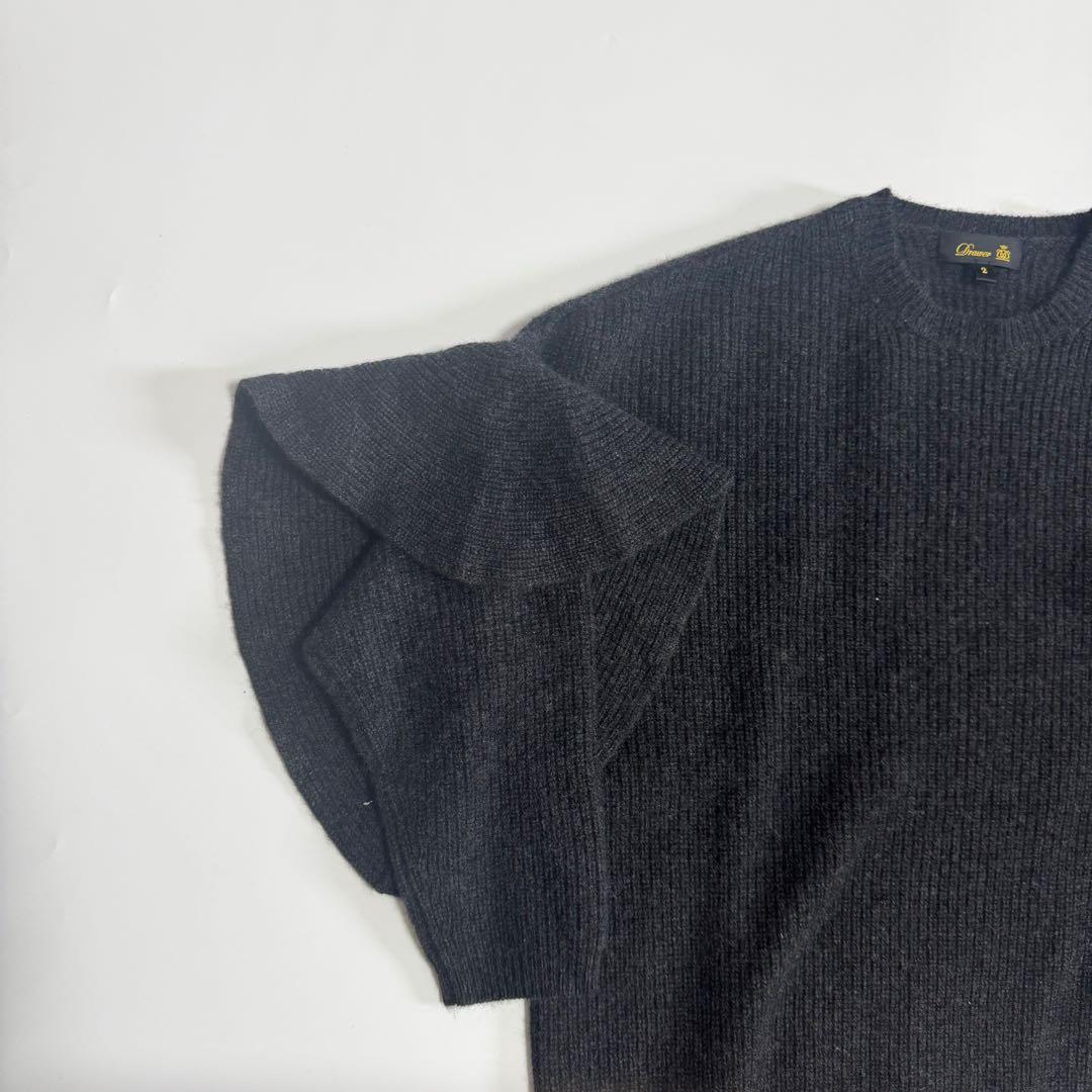 Drawer ドゥロワー 21AW カシミヤ7G畦編みクルーネック フリルニット