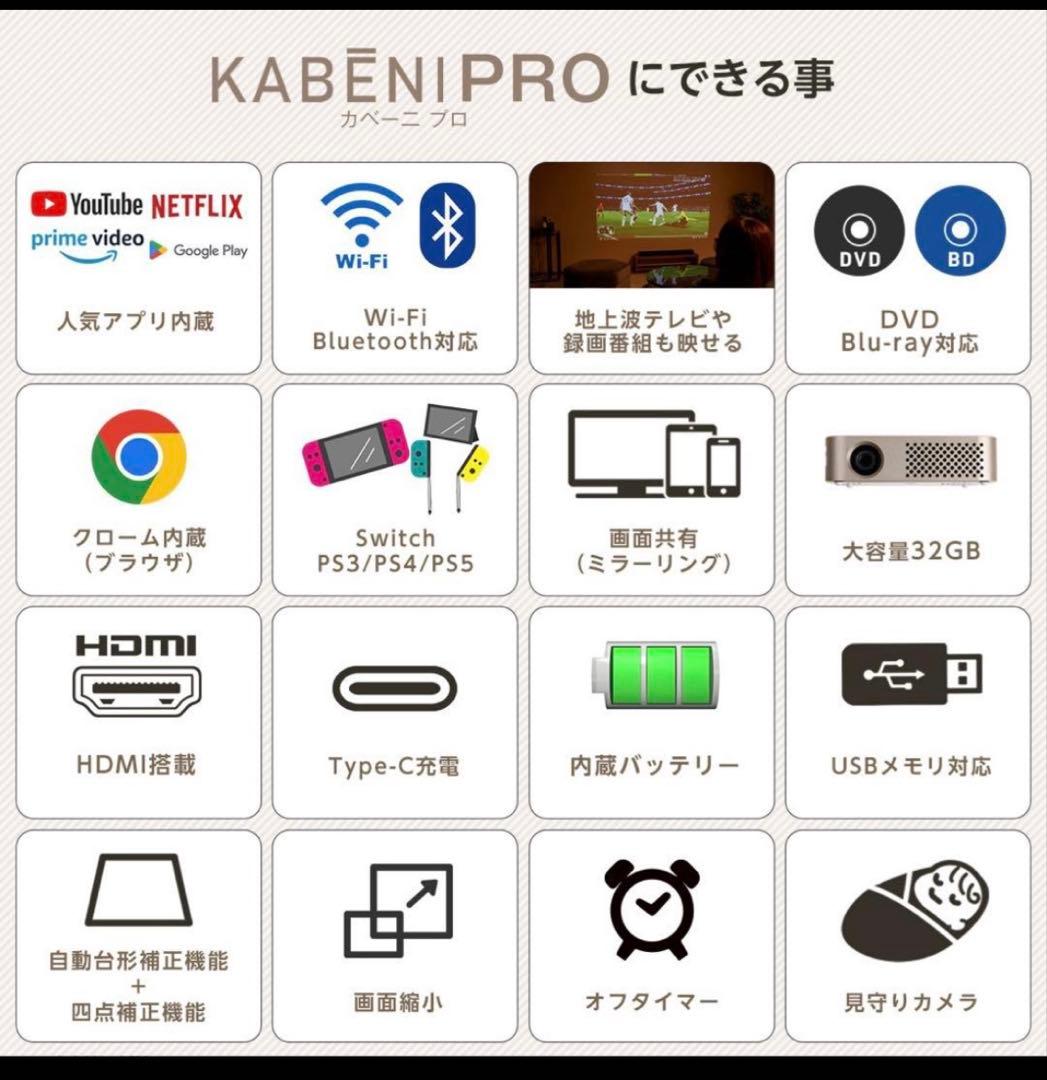カベーニPRO モバイル プロジェクター 小型 天井 ホームシアター