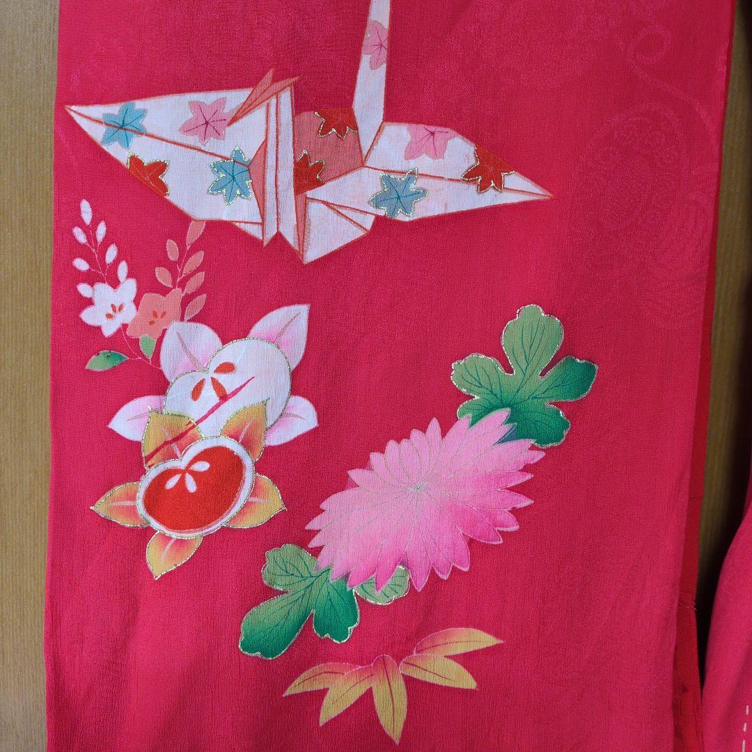 七五三３歳正絹アンティーク着物と被布エプロンセット（長襦袢付き）