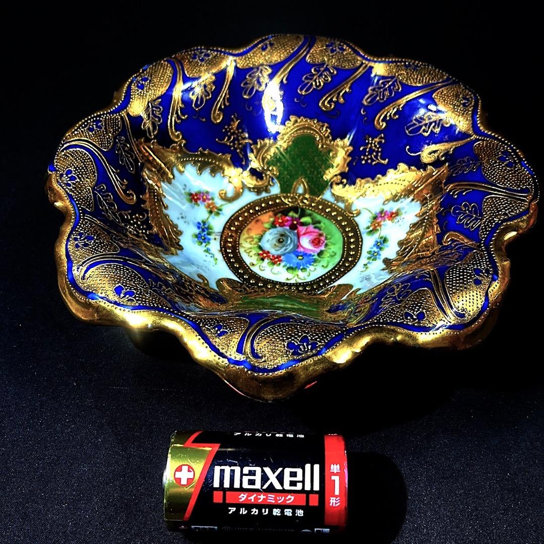 オールドノリタケ コバルト金彩　薔薇紋　鉢　美しい金盛　メープルリーフ印