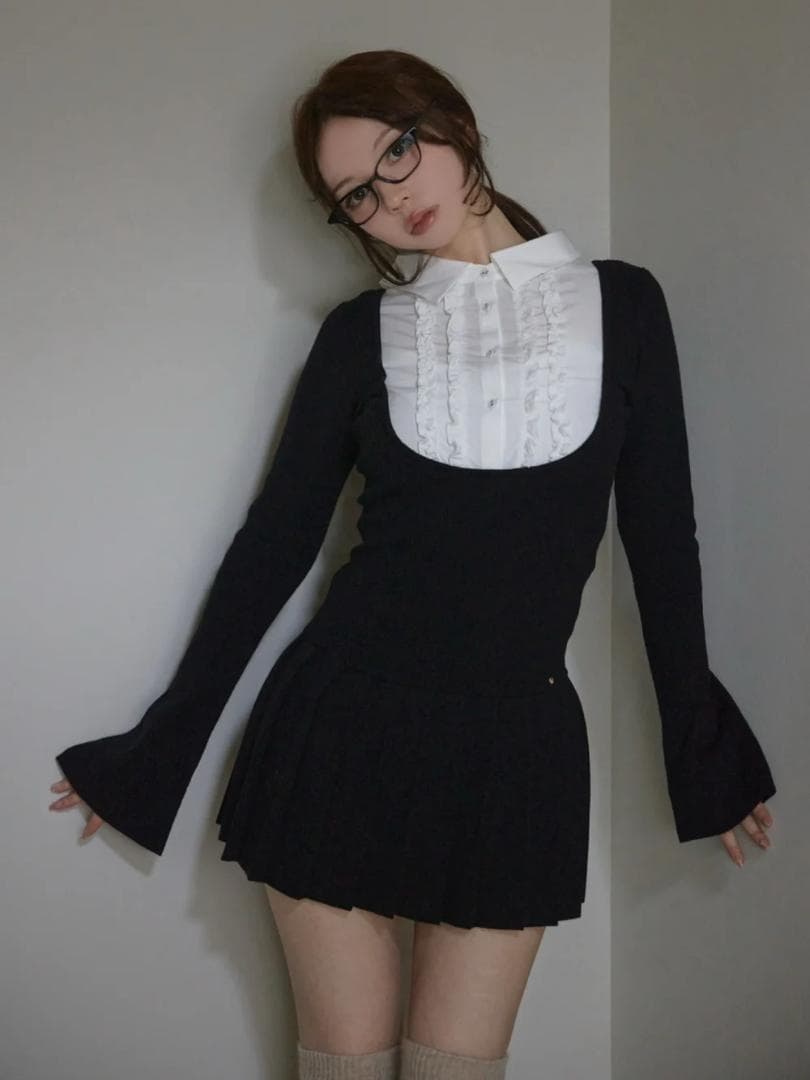 ワンピース andmary lotta frill mini dress black