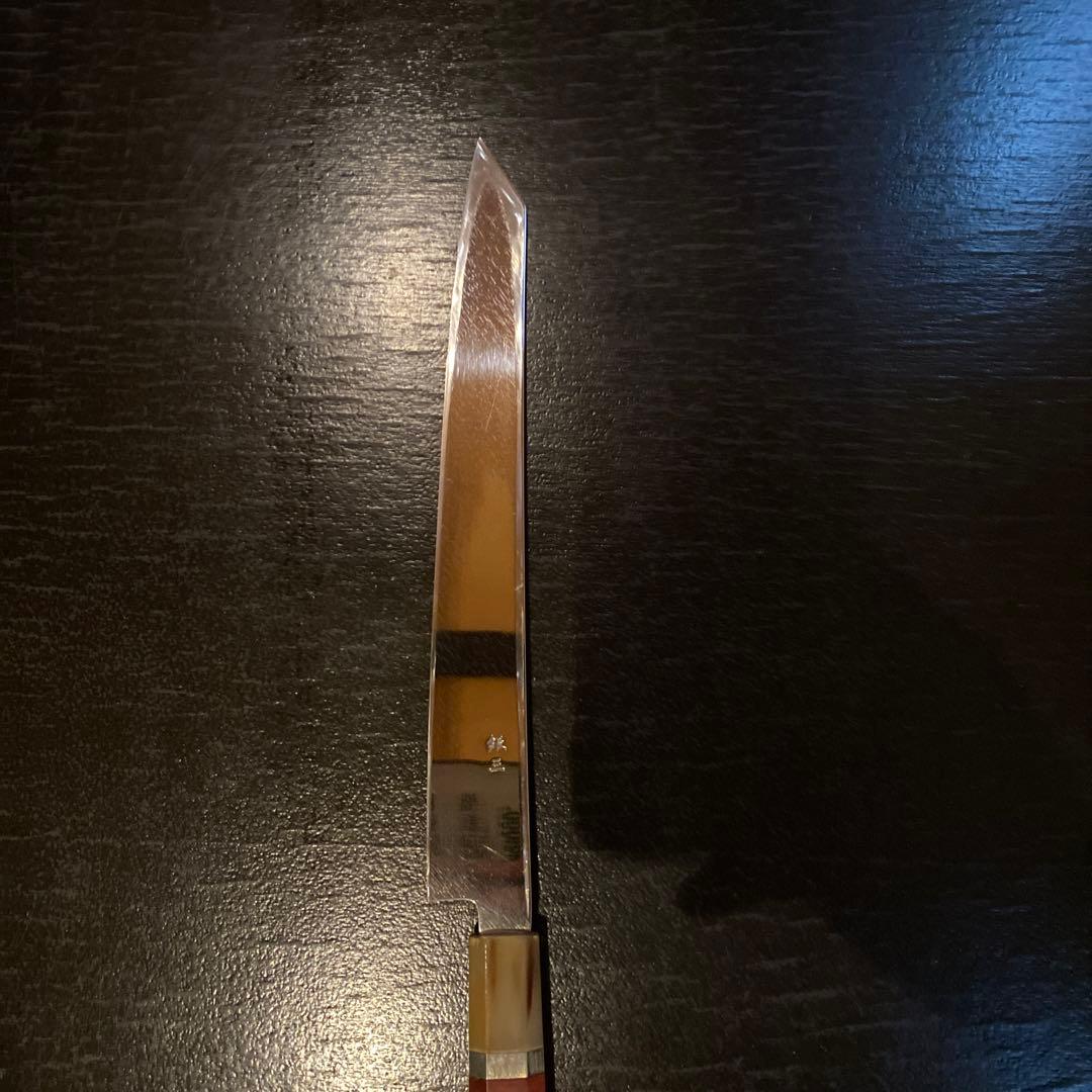 柳刃包丁(切り付け型) 鏡面 銀三 ダマスカス 9寸 値下げ可能