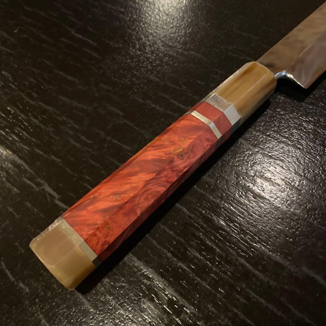 柳刃包丁(切り付け型) 鏡面 銀三 ダマスカス 9寸 値下げ可能