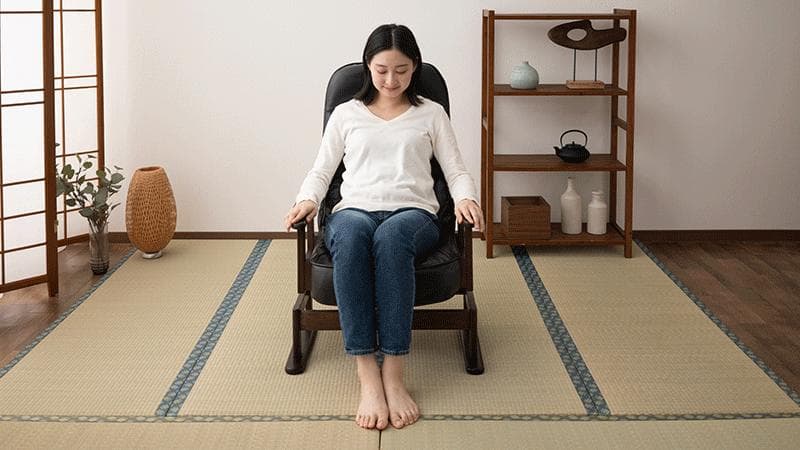 軽量コンパクト設計で360度回転とリクライニング機能が付いた高座椅子