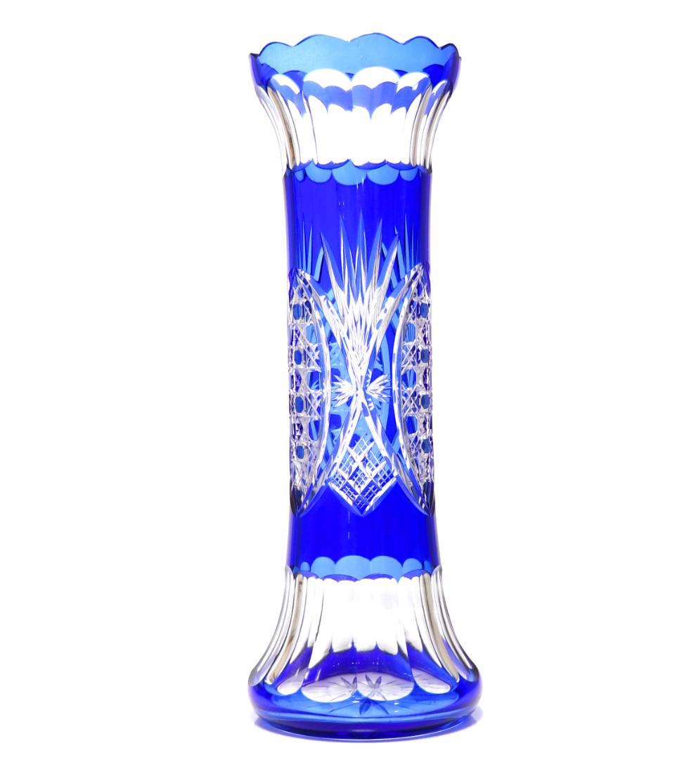 オールド・バカラ 31cm ディアマン・ピエーリー ブルー被せ装飾 大型花瓶