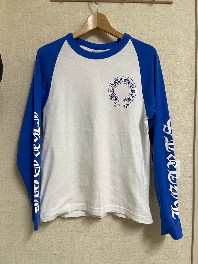 クロムハーツ ホースシュー ラグラン ロンT ホワイト/ブルー M