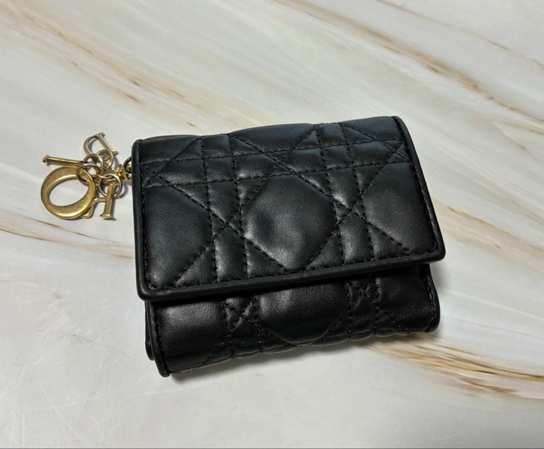 ま*る様 Dior ロータスウォレット カナージュ 三つ折り財布 ブラック
