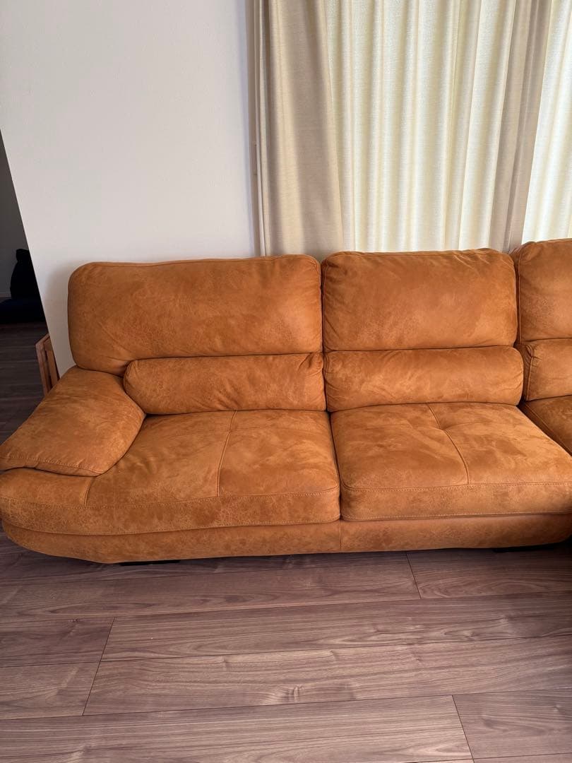 ブラウン スエード調 L字型ソファ