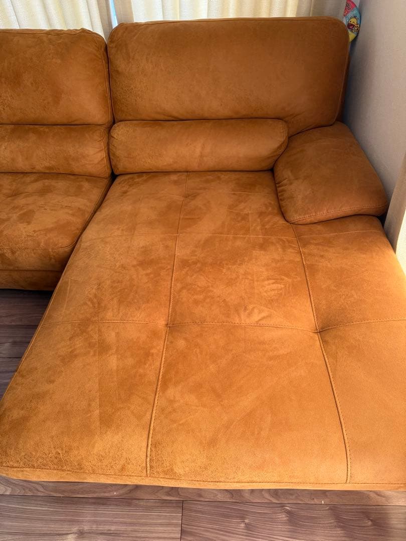 ブラウン スエード調 L字型ソファ