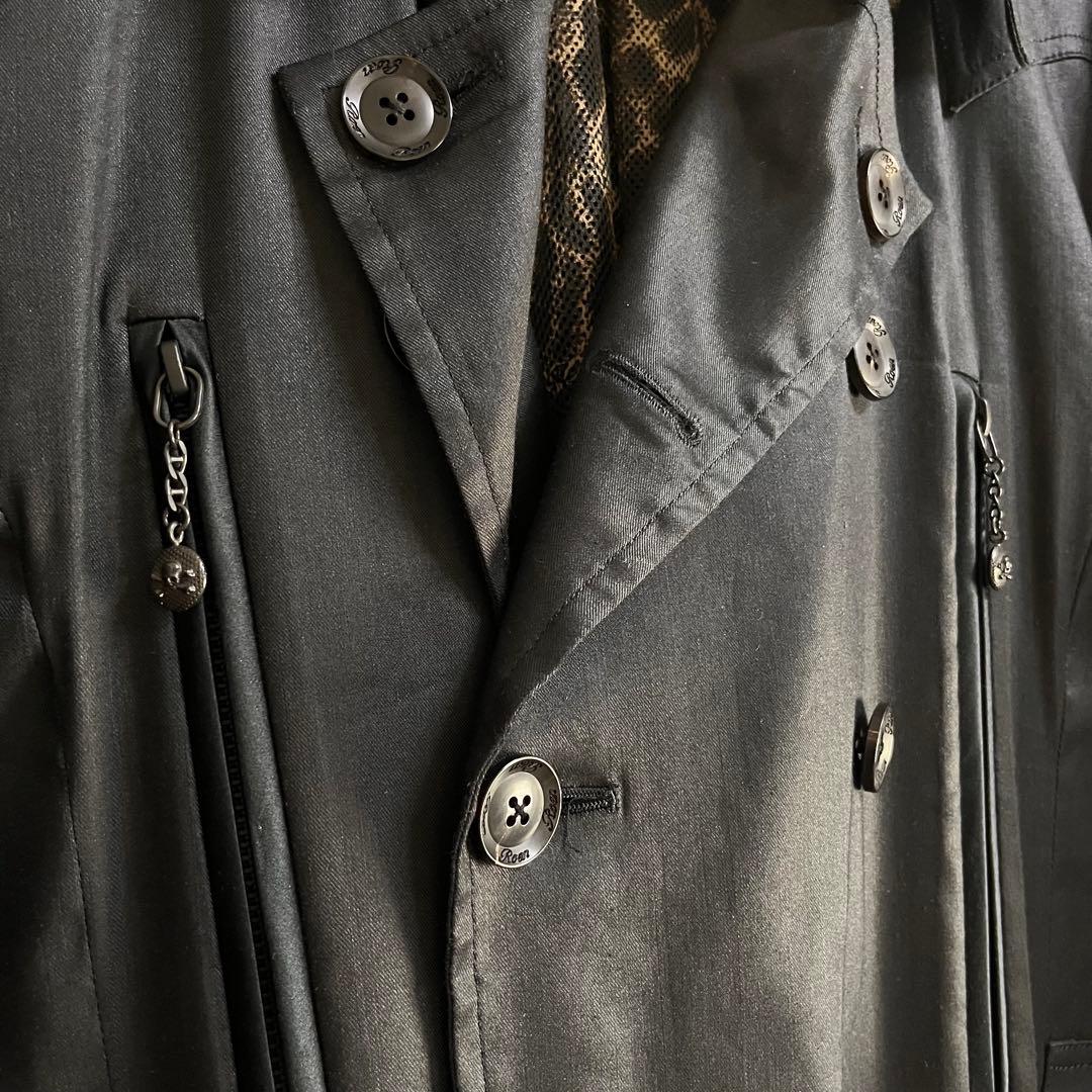 Roen トレンチコート レオパード スパンコールスカル ロング丈 ブラック