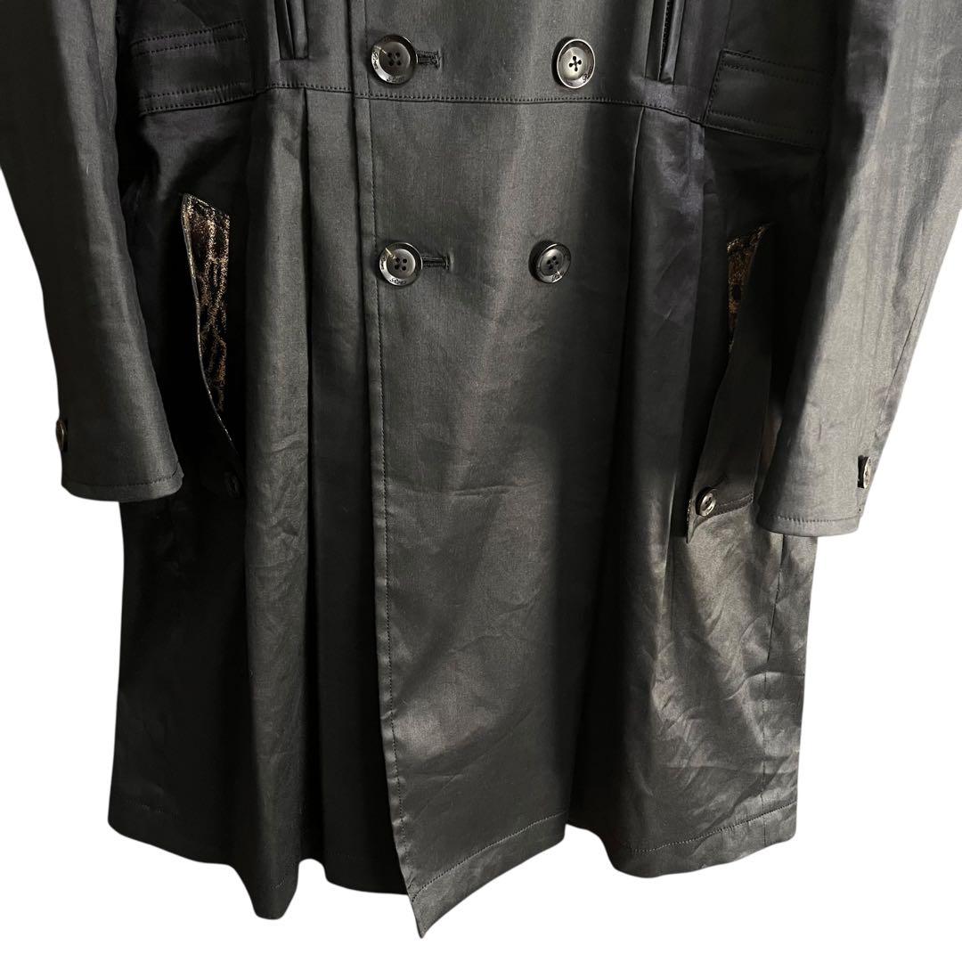 Roen トレンチコート レオパード スパンコールスカル ロング丈 ブラック