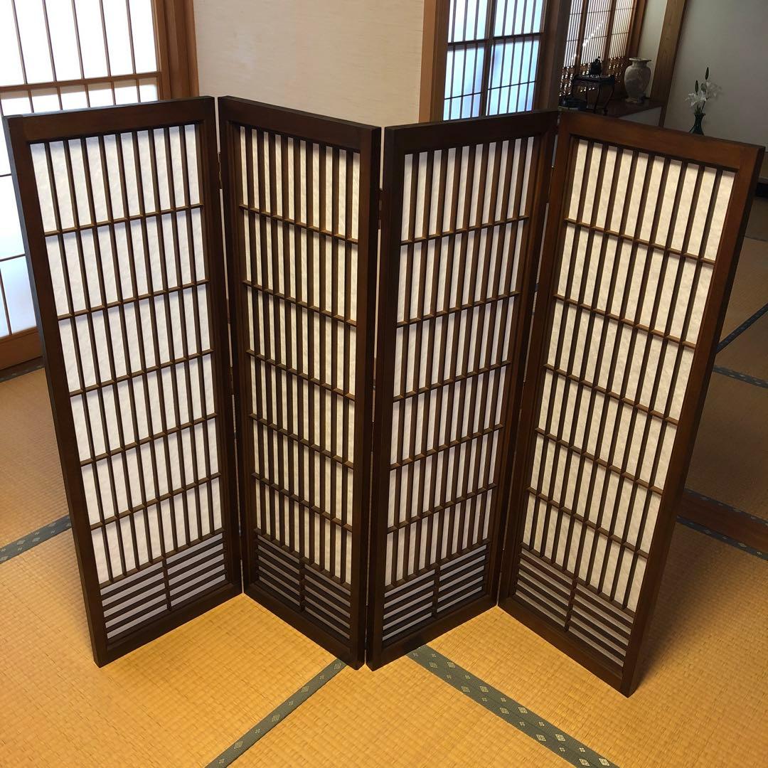 衝立　和風木製パーテーション 4連式