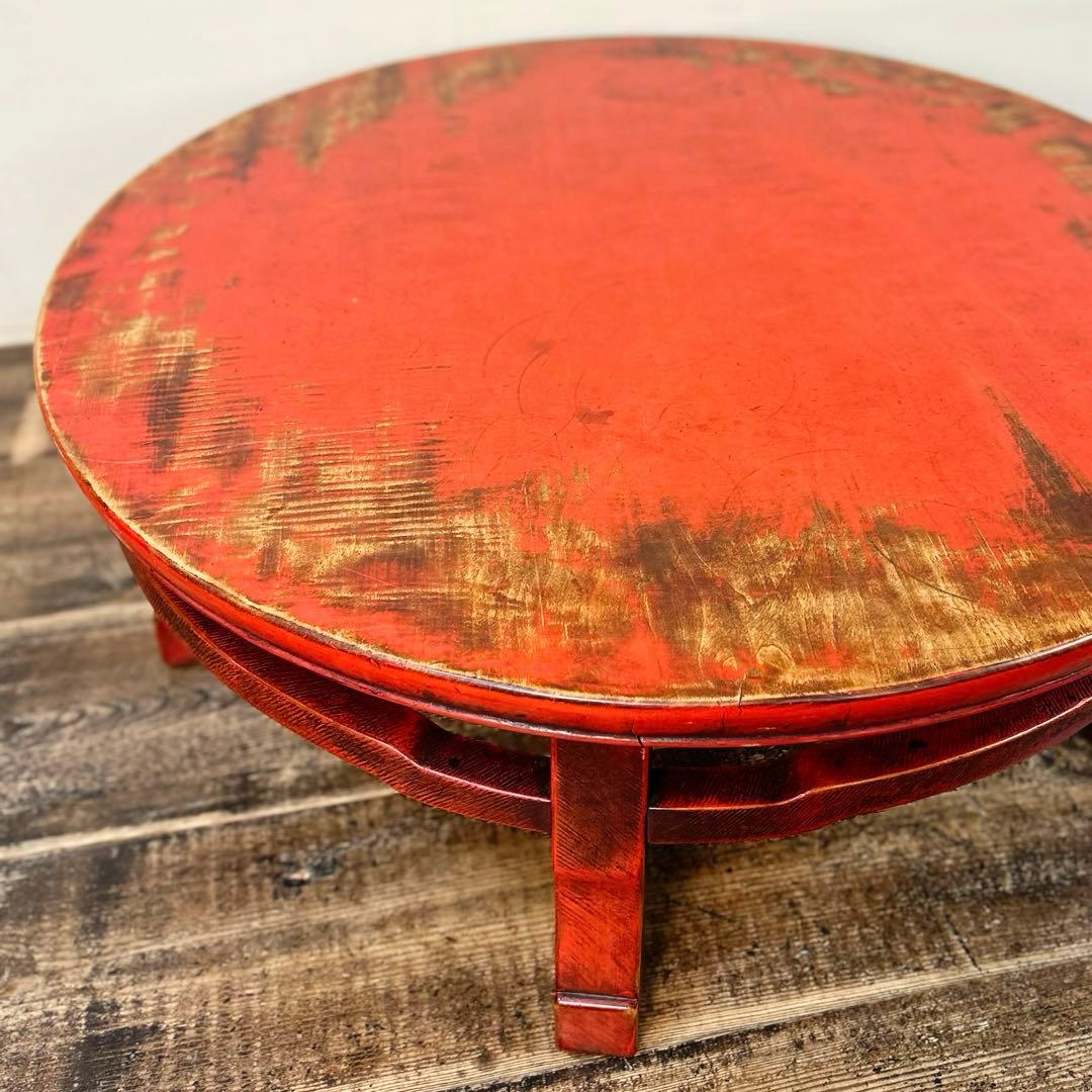 アンティーク 丸座卓 ローテーブル 赤 朱塗り 欅 昭和初期　ちゃぶ台　座卓