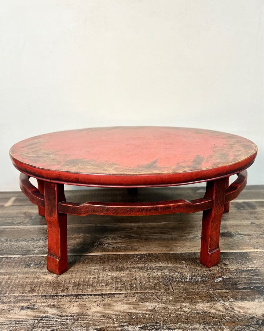 アンティーク 丸座卓 ローテーブル 赤 朱塗り 欅 昭和初期　ちゃぶ台　座卓