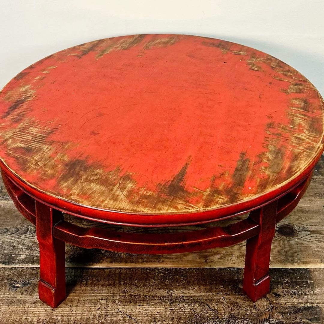 アンティーク 丸座卓 ローテーブル 赤 朱塗り 欅 昭和初期　ちゃぶ台　座卓