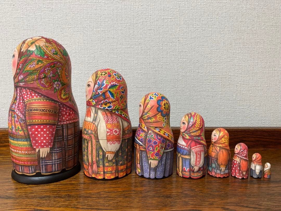 ロシア伝統衣装マトリョーシカ(8P)『赤のチンツ』コンクール受賞作品☆タチアナ作