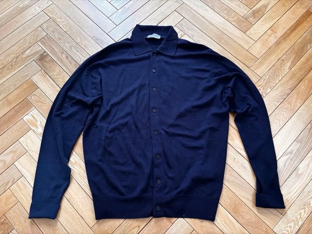 JOHN SMEDLEY ネイビー カーディガン　L 襟付き