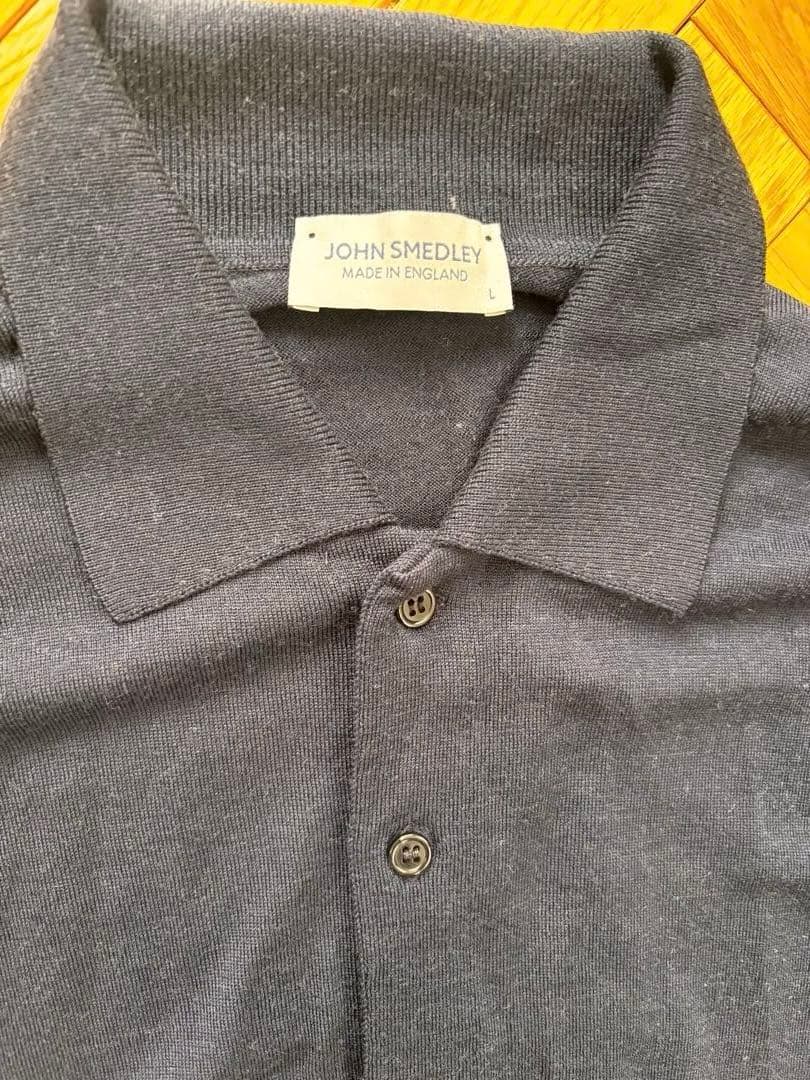 JOHN SMEDLEY ネイビー カーディガン　L 襟付き