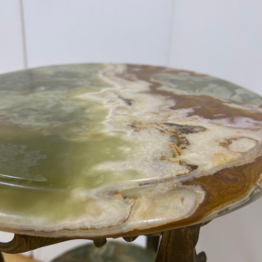 大理石 真鍮 オニキス 2段 サイドテーブル 黄銅 華台 西洋家具　アンティーク