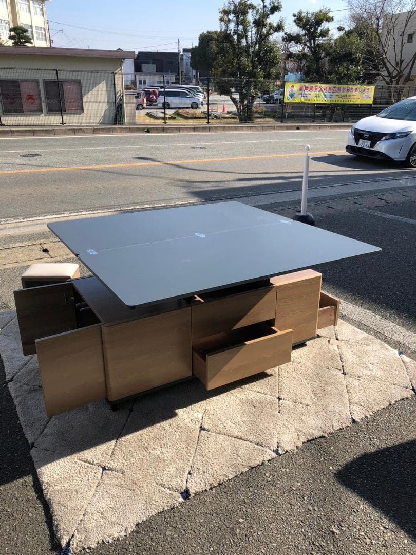 【コンテナ保管】 リフトアップテーブル 昇降式コーヒーテーブル