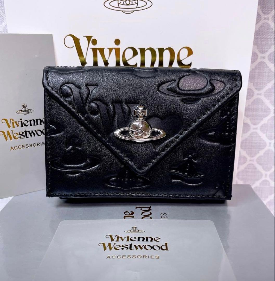 【内柄も素敵☆最新】Vivienne Westwood 三折財布 マット黒