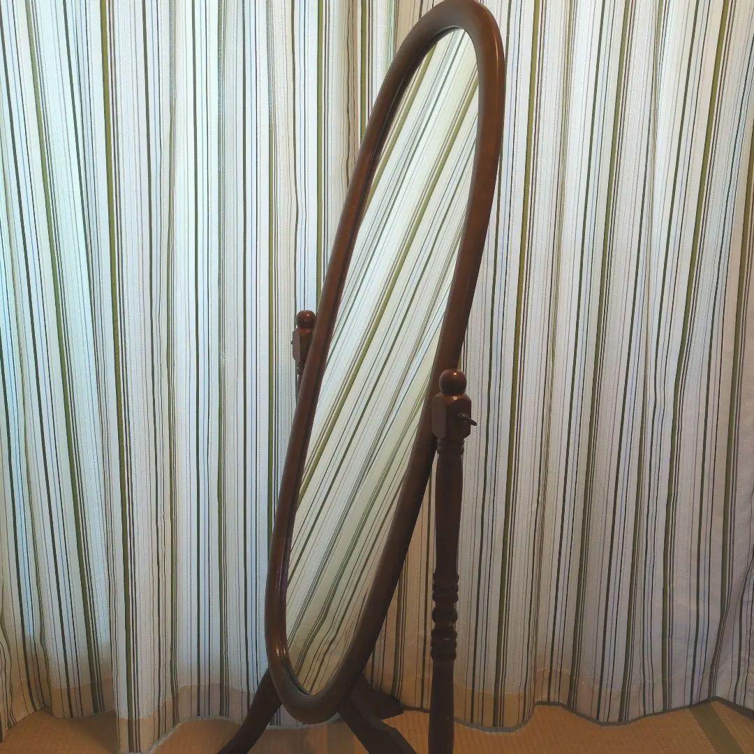 【専用】レトロ姿見　木製オーバルスタンドミラー ブラウンアンティーク　楕円