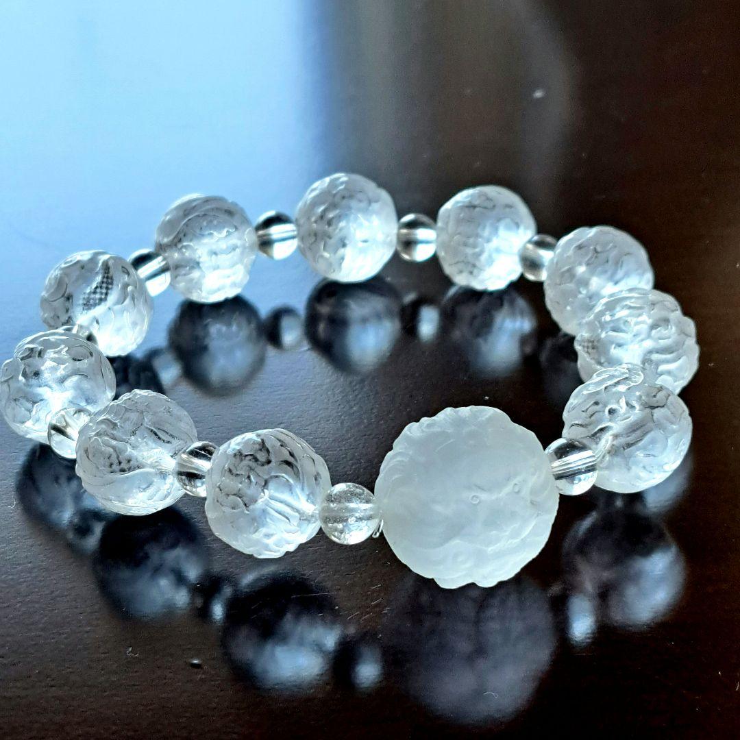 龍彫り水晶 ブレスレット 浮かし彫り ヒマラヤ水晶入り 大玉ドラゴン